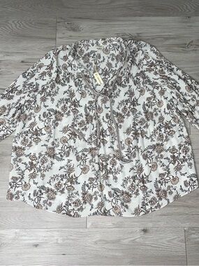 NWT Max Studio Floral Top 2X Bohemian Boho Designer Quiet Luxury Garden Party